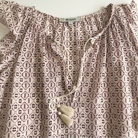 Madewell 100% Silk Lily Ruffle Top in Echo Grid Peplum Hem Size Small - Picture 5 of 17